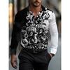 Мужская рубашка в стиле business casual, с цветочным узором, на пуговицах, с воротником, длинный рукав, подходит для повседневной носки весной и летом