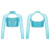 Kids Girls Crop Top Long Sleeve Shiny Sequins Decor T-shirt for Dance Stage Performance Gymnastics