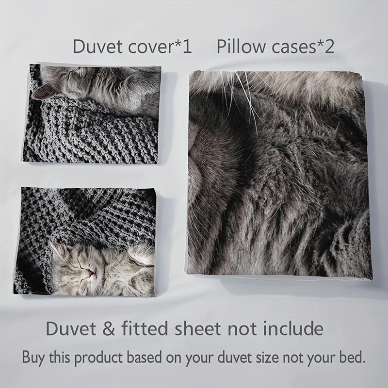 Cute Cat Print Duvet Cover Set - Soft Breathable Polyester Bedding For All Seasons Includes 1 Duvet Cover 2 Pillowcases