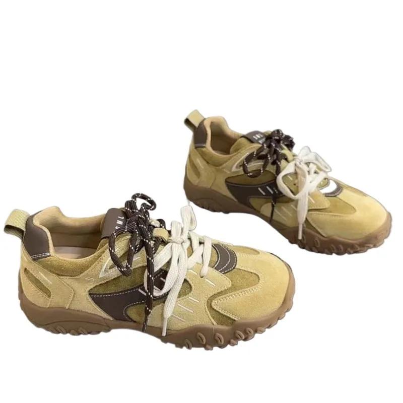 Женская обувь 2024 года, брендовая женская обувь на шнуровке из вулканизированной кожи, модная цветовая гамма, новая круглая головка плюс бархатная повседневная обувь для активного отдыха