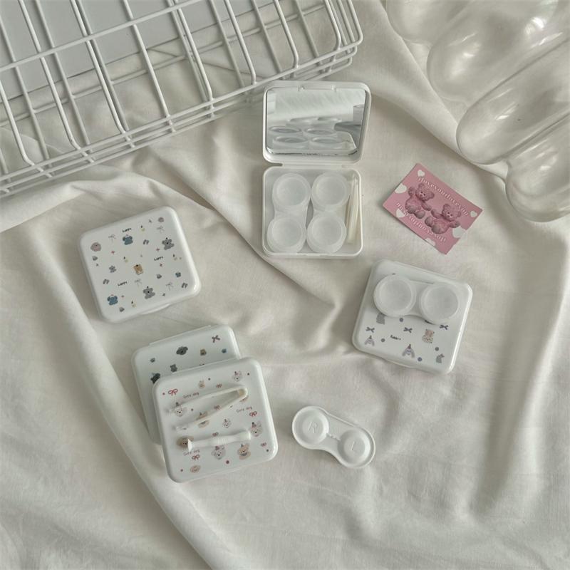 Милые Портативные Мультяшные Контактные Линзы с Зеркалом, Контейнер для Цветных Линз, Бокс для Вечеринки, Путешествий, Набор