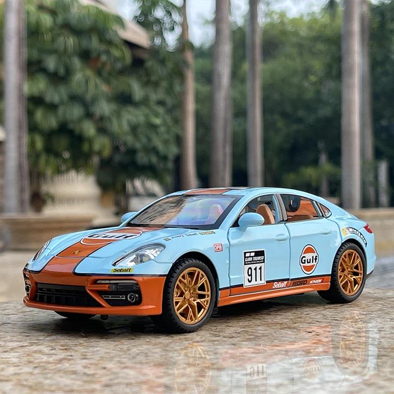 1/24 Porsche Panamera GULF Суперкар Литой сплав и Игрушечные транспортные средства Металлическая модель игрушечного автомобиля Звук и Свет Коллекционная игрушка