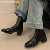 Leather Women Snow Ankle Boots Mid Heels Designer Pumps Square Toe Chunky Fashion Shoes Winter 2026 Trend New Goth Botas Mujer