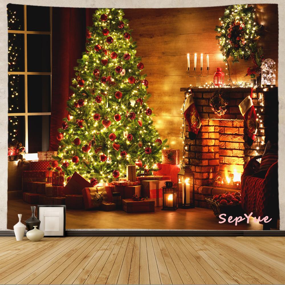 SepYue рождественские носки каминная елка праздничное украшение гобелен с принтом хиппи винтажный большой 3d тканевый настенный гобелен