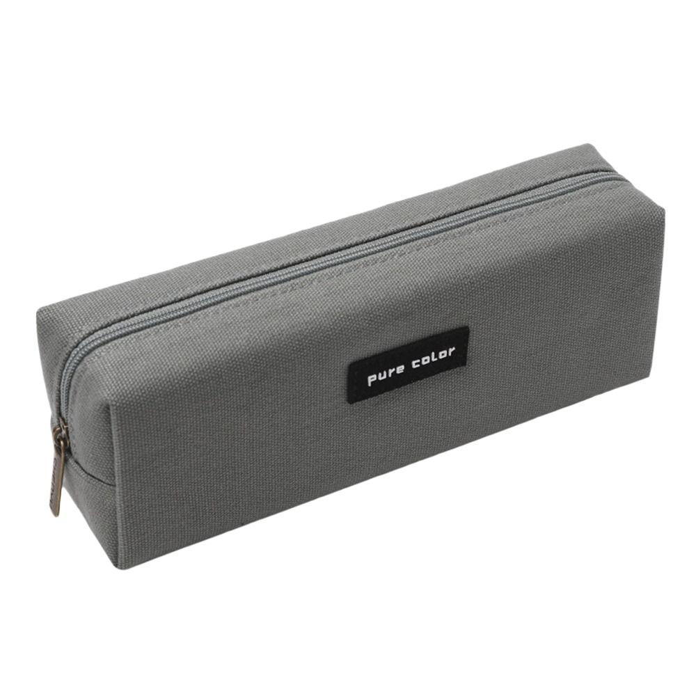 Pure Color Zipper Canvas Stationery Holder Box Pen Bag Pencil Pouch Pen Case