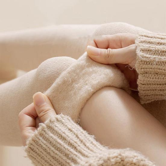 1 пара женских зимних носков, плюшевые гольфы, нескользящие однотонные теплые утолщенные чулки, теплые носки для разных случаев