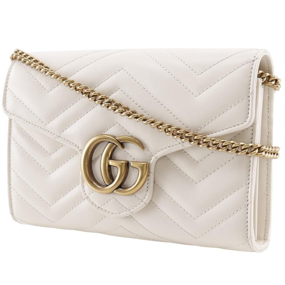 Gucci Кошелек на цепочке GG Marmont 474575 Цепочка на плечо 2-сторонний клатч Белая телячья кожа Женский Б/У