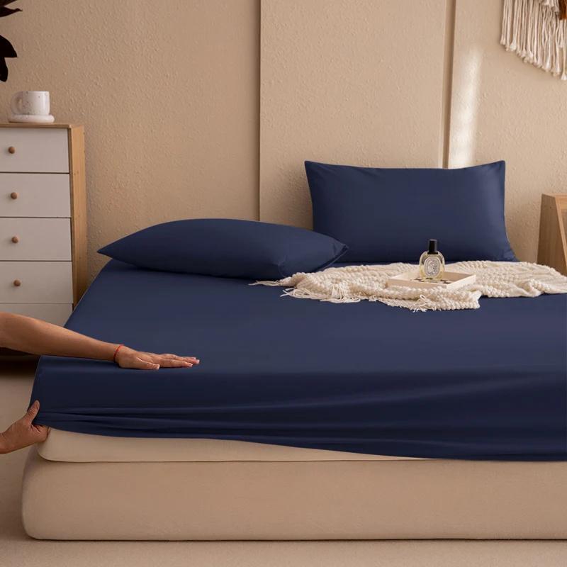 1 Waterproof Fitted Sheet,Solid Color Bed Cover Sheet, Bed Cover Mattress Cover Elastic Band Bed Skirt Breathable Sheet Only 1 Sheet