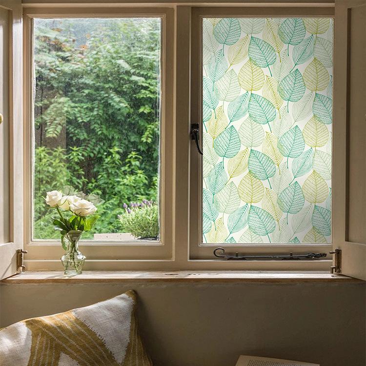 Оконная пленка с зелеными листьями, статическая липкая неклейкая пленка, витражная виниловая пленка, солнцезащитная наклейка на окно, украшение
