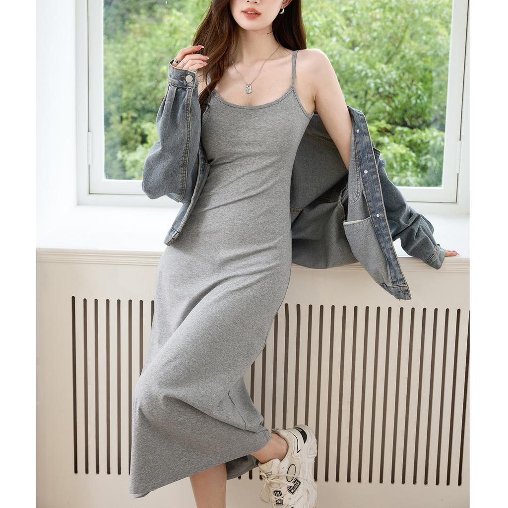 Платье выше колена до щиколотки с ремешком, женское летнее новое хлопковое платье-жилет, длинная юбка, универсальная утягивающая юбка