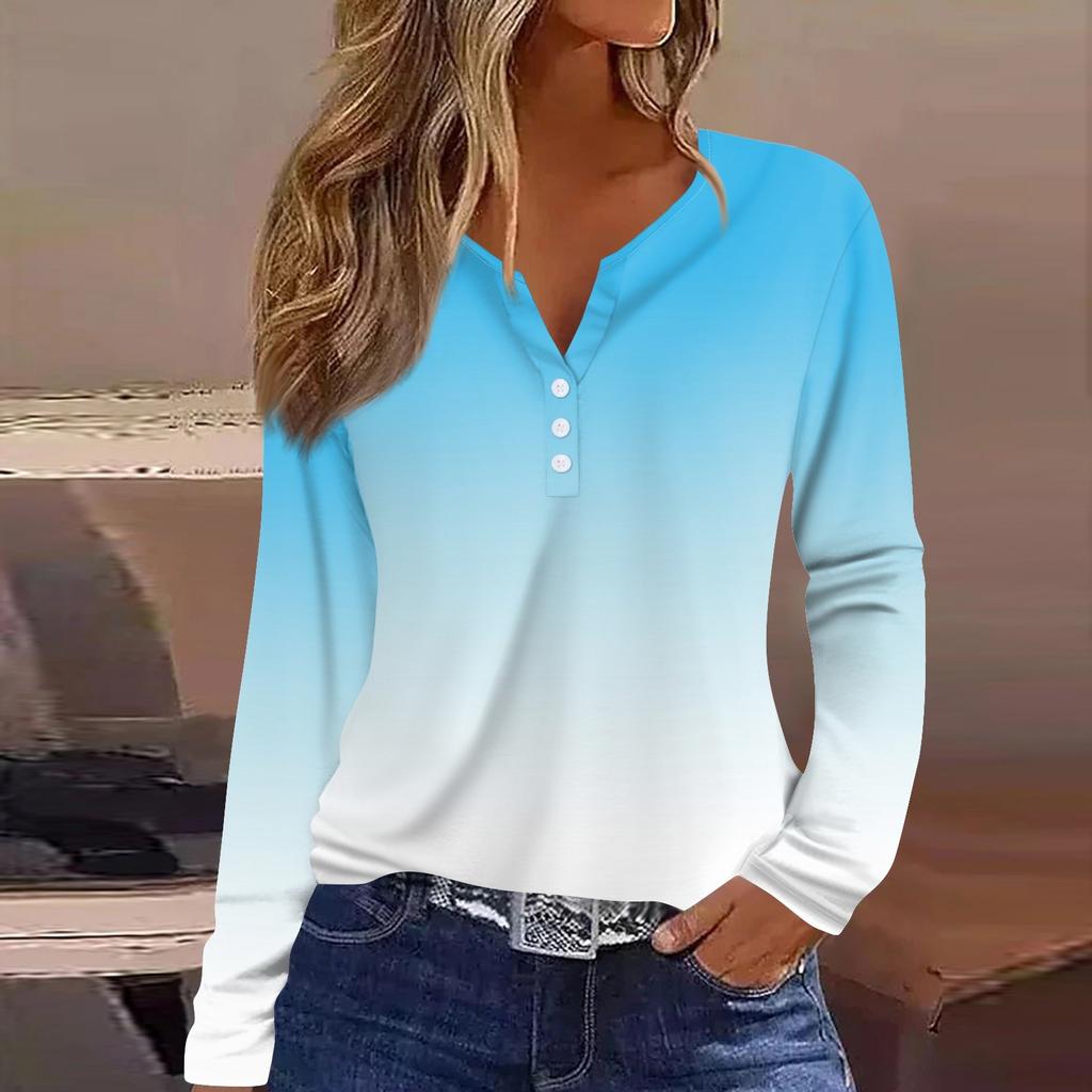 Women's T Shirt Tee Button Long Sleeve Daily Weekend Fashion Basic V- Neck Regular Top