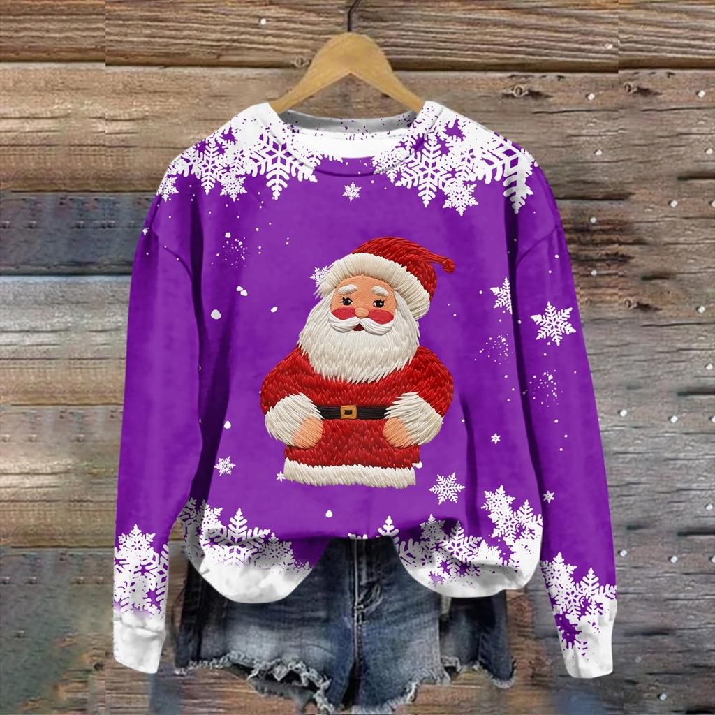 Women's Fashion Christmas Printed Long Sleeve Loose Round Neck Sweatshirt Top