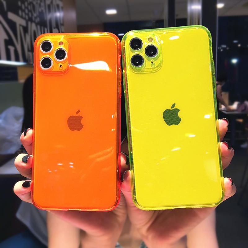 Неоновый флуоресцентный однотонный чехол для телефона для Apple iphone 17 16 15 13 12 11 Pro MAX 14 X XR XS 8 7 Plus Мягкий IMD чехол Прозрачная задняя крышка телефона