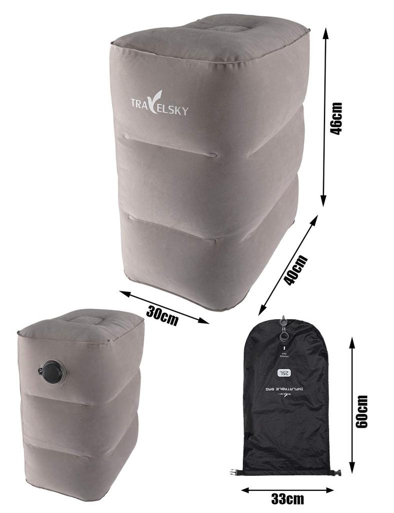 VanFn Airplane Airplane Foot Pillow Cushion for and Reduces Travel Prevents Economy Class No Pump Storage Bag Included Footrest, Ottoman, Car, Office,