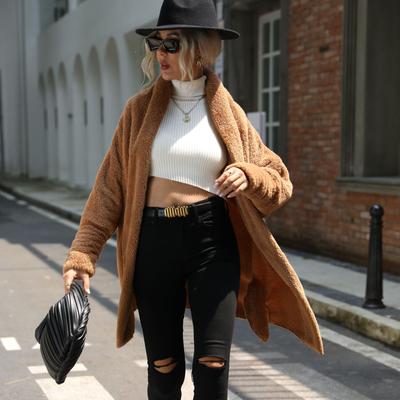 Осеннее и зимнее женское пальто, кардиган, повседневное длинное сплошное цветное пальто без пуговиц, свободное пальто с лацканами