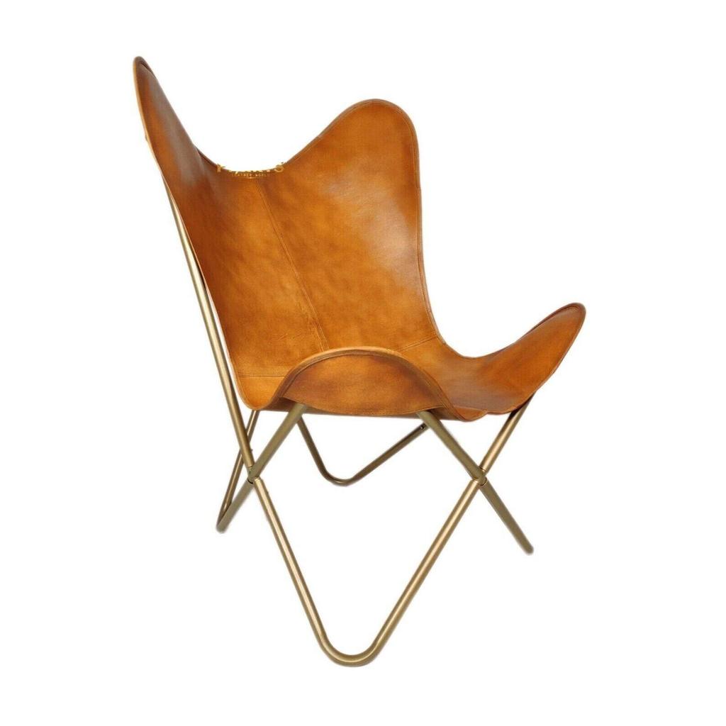 Vintage Lounge Accent Chair Classic Buffalo Leather Butterfly Chair Retro BKF