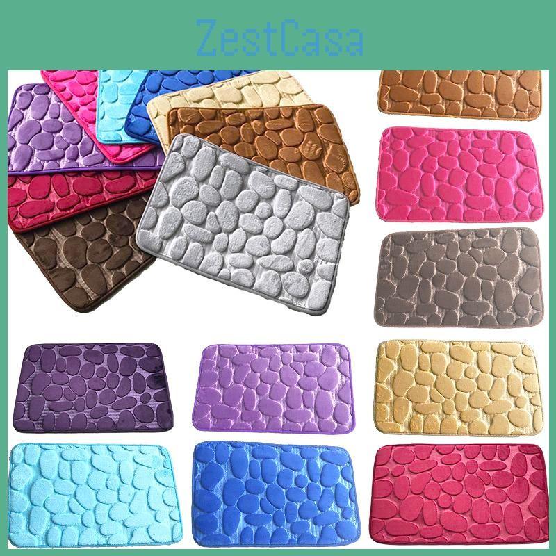 Mat Bath Nonslip Memory Foam 3d Cobble Stone Shape Microfibre Pebble Rug Toilet