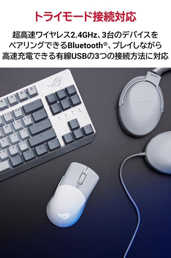 Игровая мышь ASUS Wireless ROG Keris Wireless Подключение Aimpoint Сменный переключатель 119 часов непрерывной работы Кнопка PBT Белый (36 000 точек на дюйм