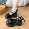 Women's High Heels Shoes High Quality Round Toe Mary Jane Bow Buckle Women High Heels Thick Heeled Lolita Platform Shoes Tacones