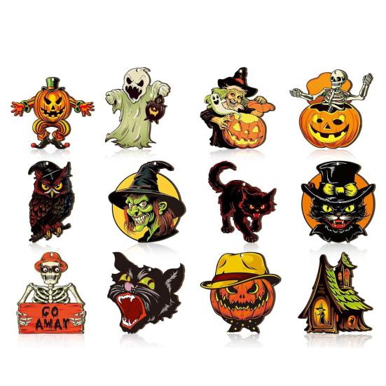 Halloween Wood Ornament for Tree Vintage Hanging Decoration Pumpkin Witch Black Cat Wooden Cutouts for Halloween Home Party Decor