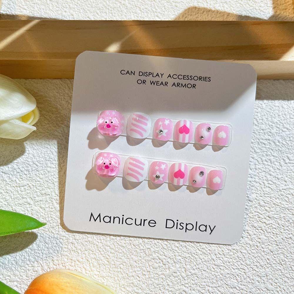Flower Kids Cartoon Fake Nails Bears Cartoon Nail Accessories Children False Nails Kids Toys