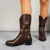 Осень-зима Большие размеры женские ПУ грубые каблуки Мартин сапоги средние удобные теплые остроносые рыцарские сапоги в стиле вестерн обувь 35-42