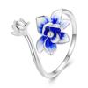 WOSTU Настоящее серебро 925 пробы, уникальные открытые кольца в форме лотоса для женщин, синяя эмаль, эффектное кольцо с цветком, ювелирное изделие для свадебной вечеринки, подарок