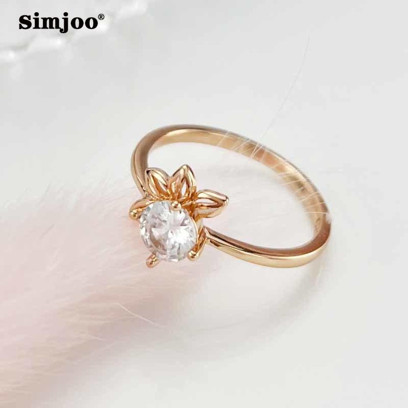 SIMJOO Новое модное простое кольцо с лепестками цвета розового золота для женщин