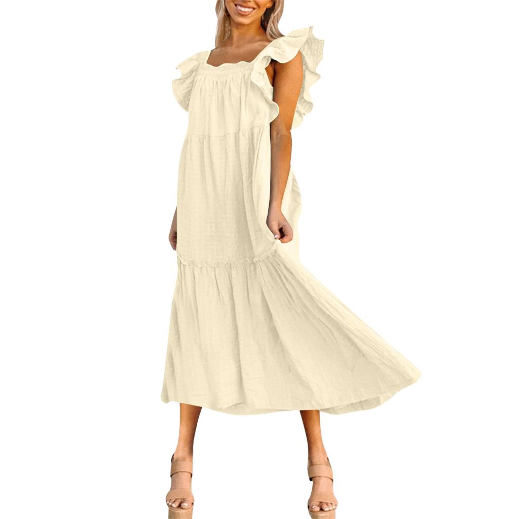 Женское весенне-летнее платье с квадратным вырезом и открытыми плечами, элегантное платье с юбкой с рюшами