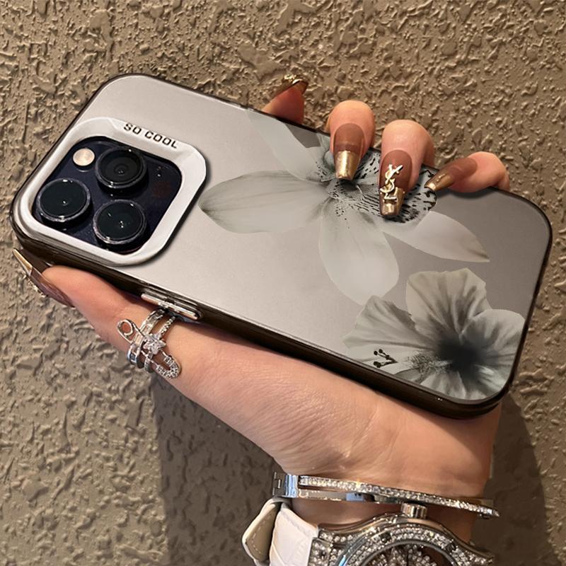 Роскошный Чехол Для Телефона С Черно-Белым Цветочным Узором Для iPhone 17 Air 16 15 14 Pro Max 12 13 16 Plus Серебристый Цвет Электролитическое Покрытие
