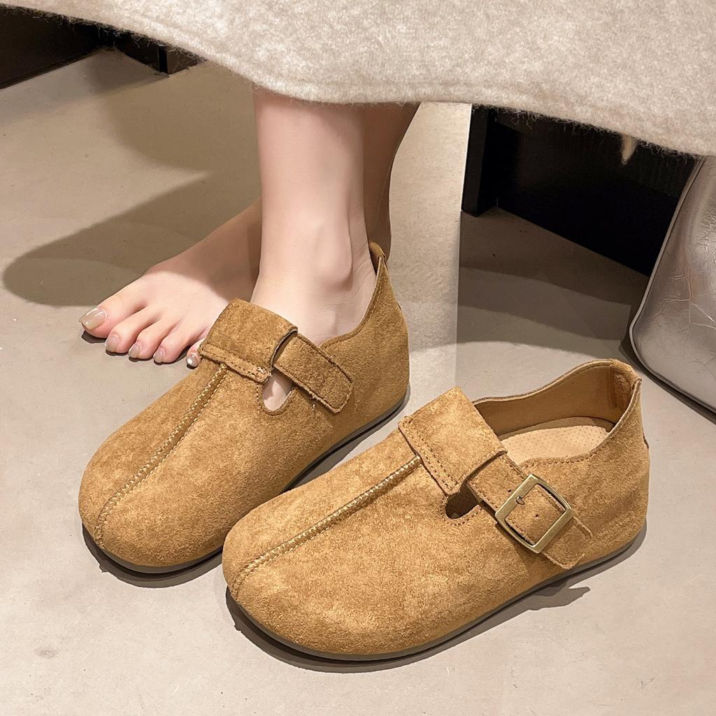 Fashion Women's Thick-soled Non-slip Solid-color Peas Clogs In Spring Autumn Korean Style Buckle Decorative Round-headed Low-top Shoes
