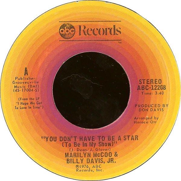 7-дюймовая пластинка MARILYN MCCOO & BILLY DAVIS JR. - Тебе не обязательно быть звездой (Быть ABC12208 ABC Records 1976 США Соул/Фанк Б/У