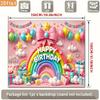 2D Pink Happy Birthday Backdrop Banner, Rainbow & Balloons Party Decor
