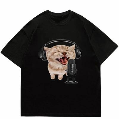 Футболка с коротким рукавом и принтом «Noble Cat Love Music» для мужчин, модная пара в стиле Харадзюку, свободный уличный стиль Y2K