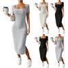 Women's New French Stand Alone Square Neck Short Sleeve Side Slit Dress