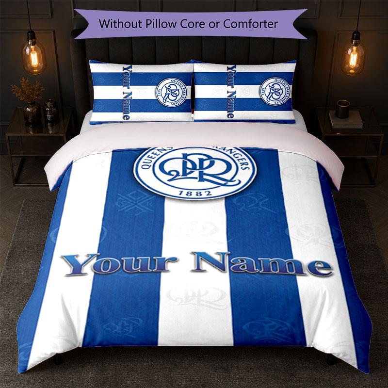 QPR ФК Постельное белье с индивидуальным именем и текстом 1 пододеяльник + 2 наволочки Логотип футбольного клуба Персонализированный подарок для особого случая Декор спальни