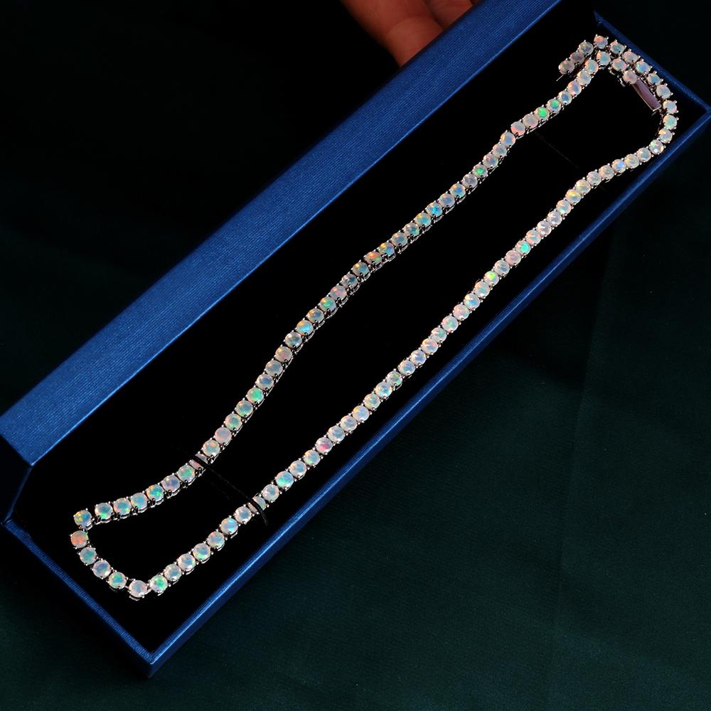 Классический дизайн, 50 см, ожерелье с опалом, серебро 925 пробы, натуральный драгоценный камень, изысканные украшения для женщин, девочек, подарок на день рождения для мамы на годовщину