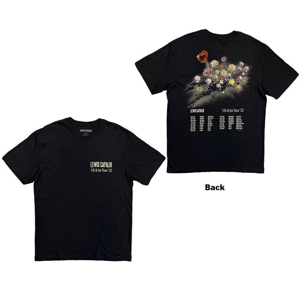 Lewis Capaldi TShirt Flowers UK Tour 25 Black Back Print ExTour OFFIC