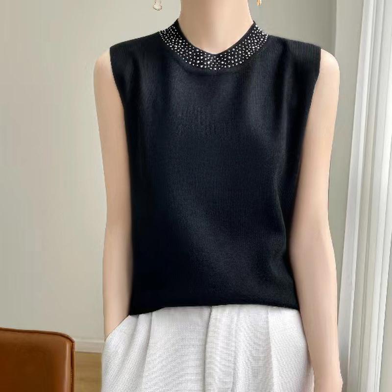 24 Весна и лето новый тонкий имитация свитера женская вязаная базовая рубашка без рукавов жилет женский круглый вырез внутренний