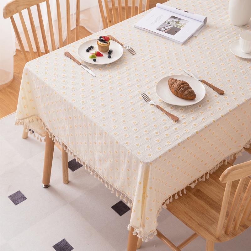 Pastoral Small Fresh Cotton Jacquard Print Cream Wind Flower Rectangular Tablecloth Coffee Table Dining Table Cloth Cover Towel Ins