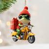 Christmas Frog Ornament Cartoon Frog with Santa Hat Riding Motorcycle Acrylic Pendant