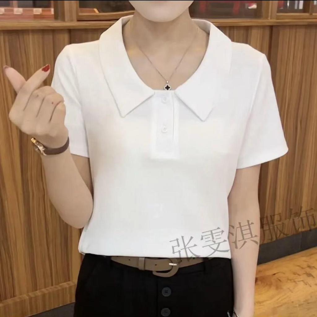 Летняя женская приталенная рубашка поло 2024: Модный короткий рукав для мам среднего возраста, больших размеров