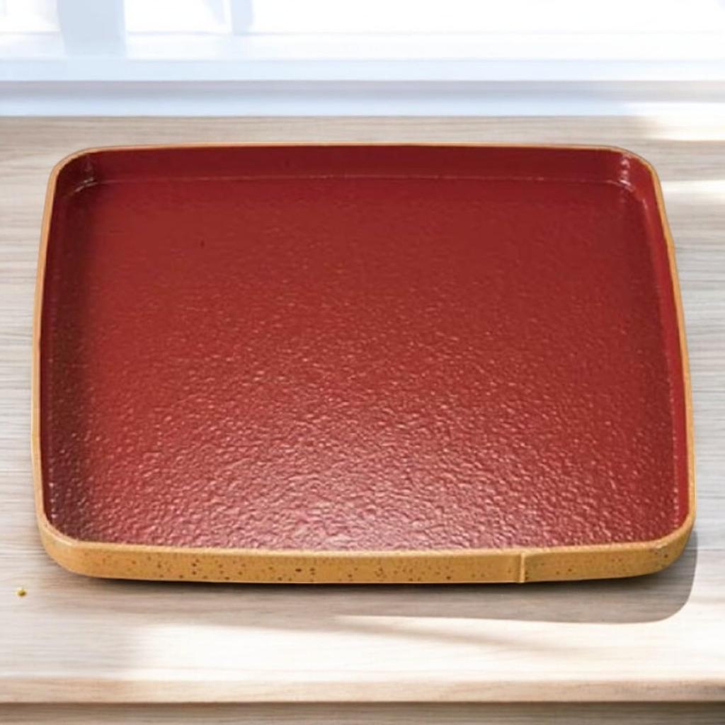 Square Bamboo Tray Sesame Vermilion Lacquerware Made In Japan J-kitchens 9-inch (Tray) Bamboo, Red, Non-Slip, 27cm, (ABS Resin),
