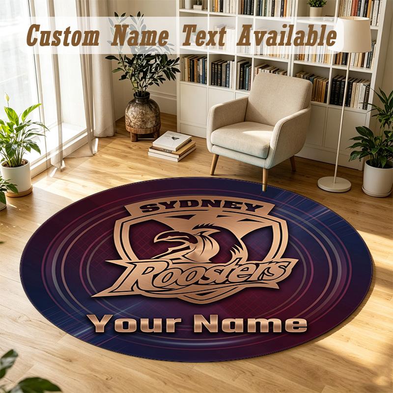 Round Rug Custom NameSydney Roosters Pattern Non Slip Carpet Home Floor Decor
