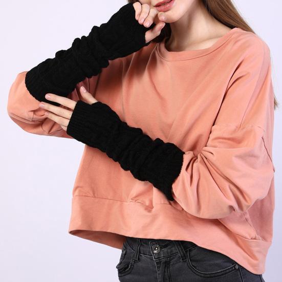 1 Pair Women Arm Warmer Thumbhole Elbow Length Stretchy Knitted Arm Sleeves Keep Warm Solid Color Fingerless Arm Gloves