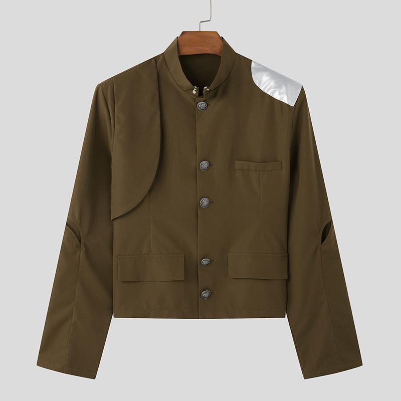 INCERUN Мужские короткие тонкие пиджаки с воротником-стойкой и длинным рукавом