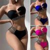 2Pcs/Set Ring Connection Off Shoulder Bikini Set Bandeau Bra High Waist Briefs Swimwear Beachwear