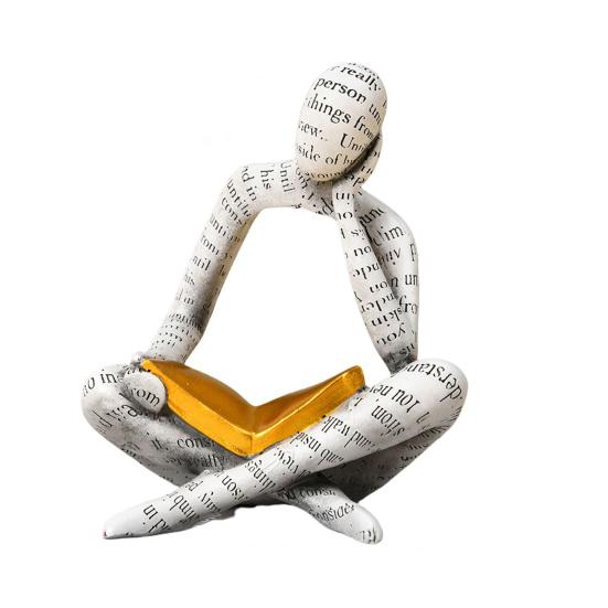 Абстрактная статуэтка читающего мужчины, держащего золотую книгу. Мужская статуэтка из смолы. Украшение для дома, офиса, рабочего стола. Подарок книголюбам