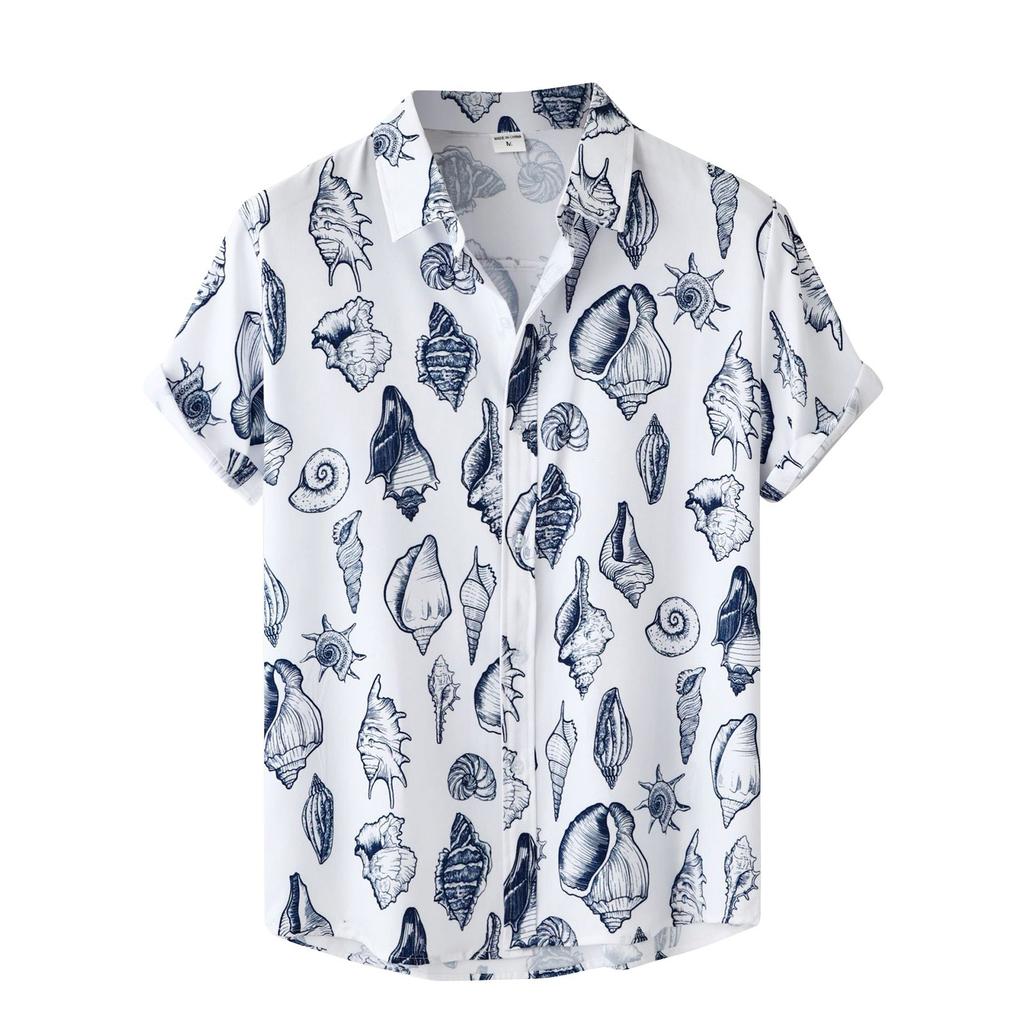 Мужская летняя повседневная рубашка с цветочным принтом в гавайском стиле с коротким рукавом для пляжного отдыха