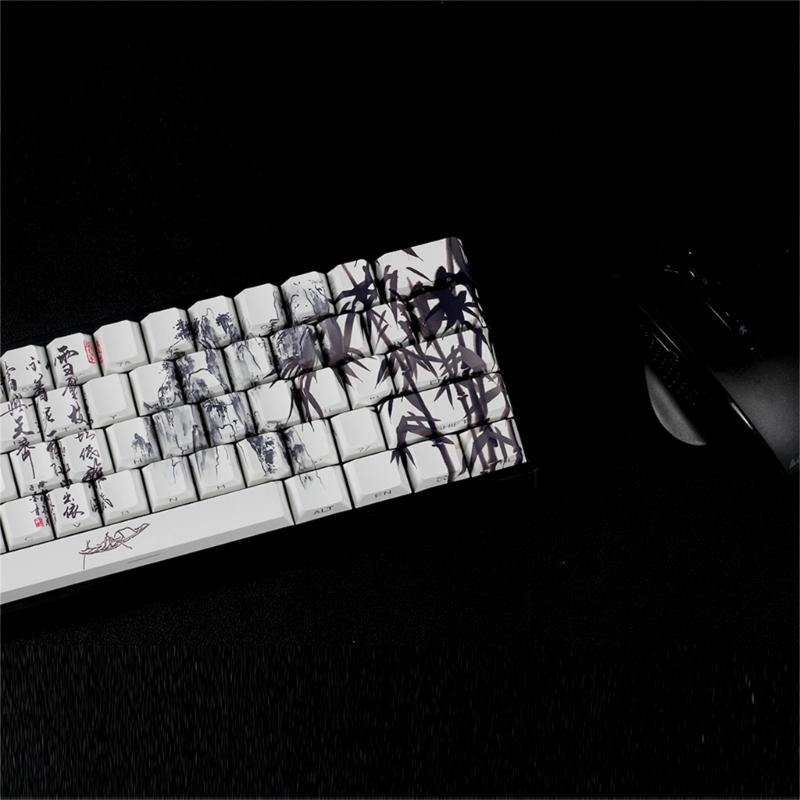 PBT кейкапы с тематикой Бамбуковый Лес, оригинальный профиль, сублимационная печать сбоку, для 61 64 68 ANSI ISO механических клавиатур